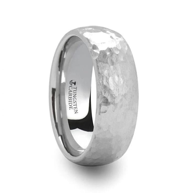 CHANDLER Domed Hammered Finish White Tungsten Ring 8mm