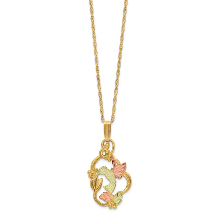 10k Yellow Gold With 12k Rose Gold and 12k Green Gold Accent Hummingbird
Pendant With 18 Inch Chain