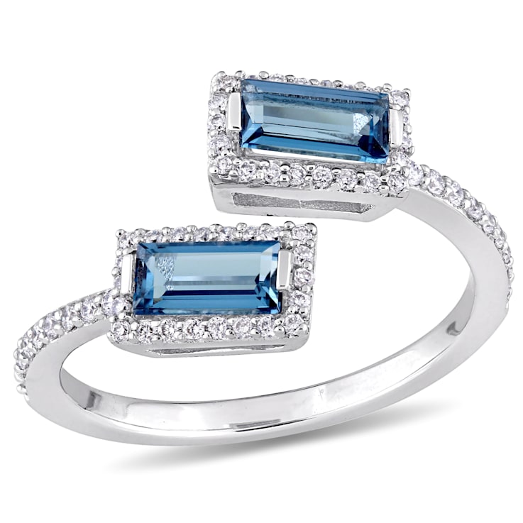 0.87ctw London Blue Topaz And 0.25ctw Diamond 14k White Gold Bypass Ring