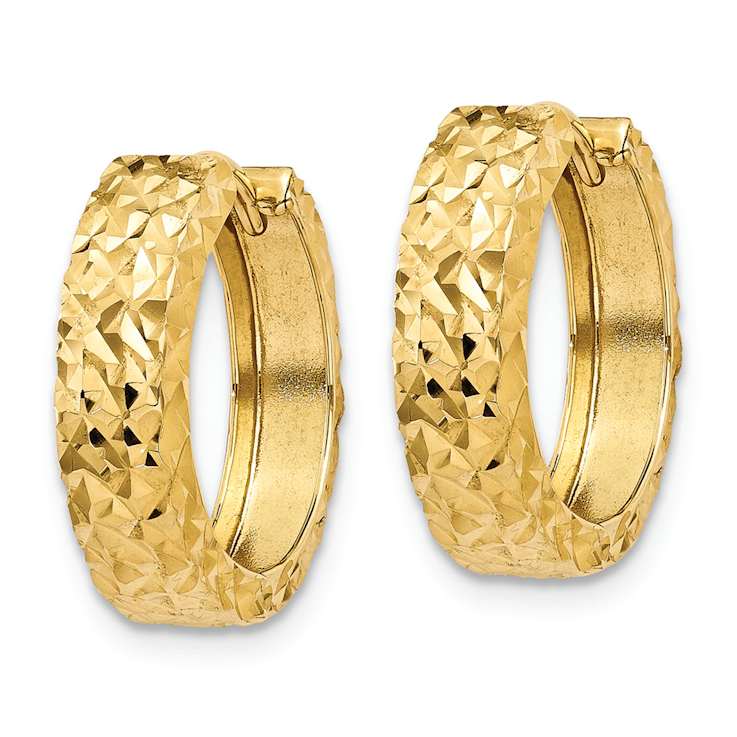 14k Yellow Gold Diamond-Cut 1/2" Hinged Hoop Earrings