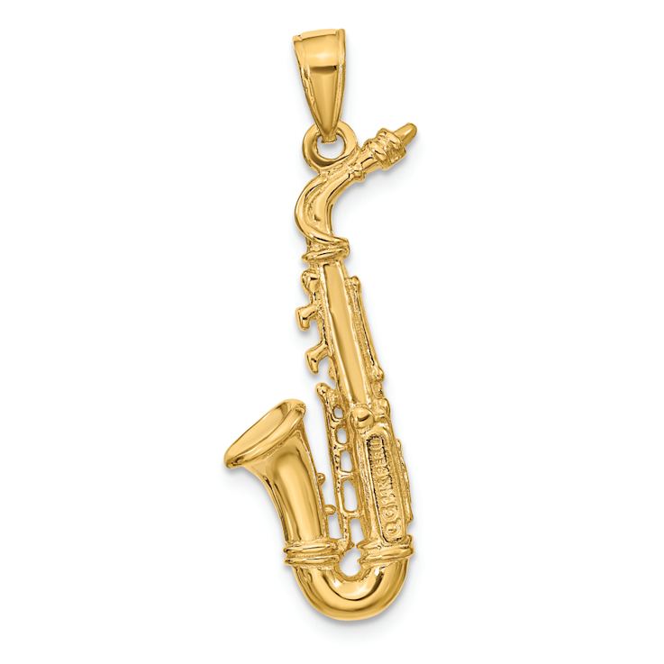 14k Yellow Gold Solid Polished and Textured 3D Saxophone Pendant