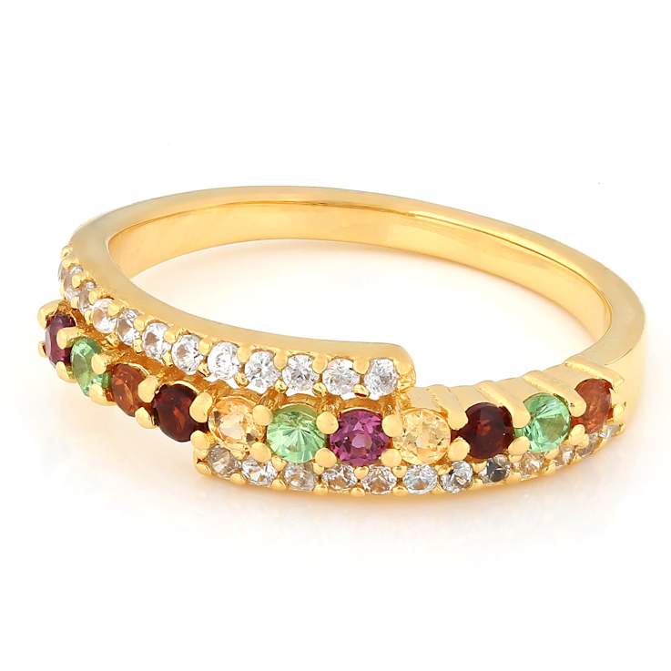 Multi-Garnet And White Zircon Ring In 18K Gold Over Sterling Silver 0.72ctw