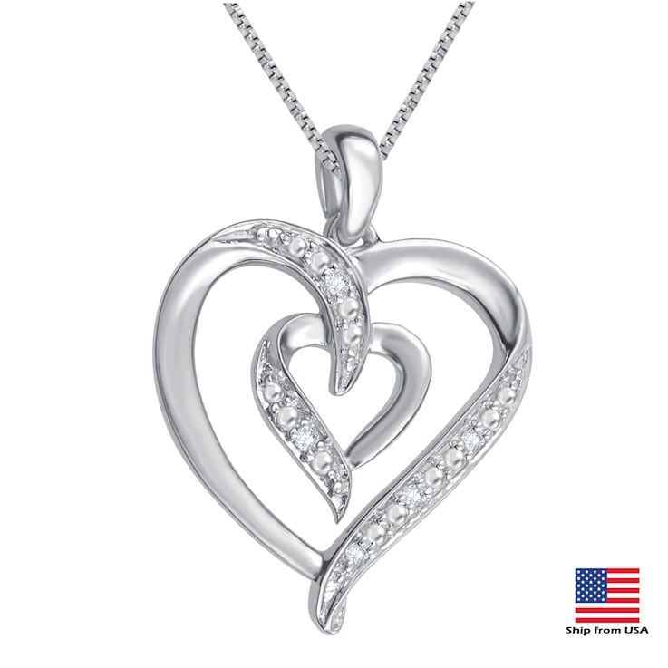 White Diamond Accent Rhodium Over Brass 3 Piece Heart And Butterfly
Pendant And Earring Set