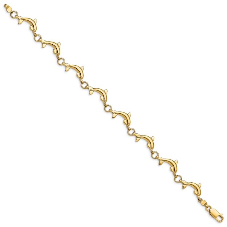 14k Yellow Gold Polished Dolphin Bracelet