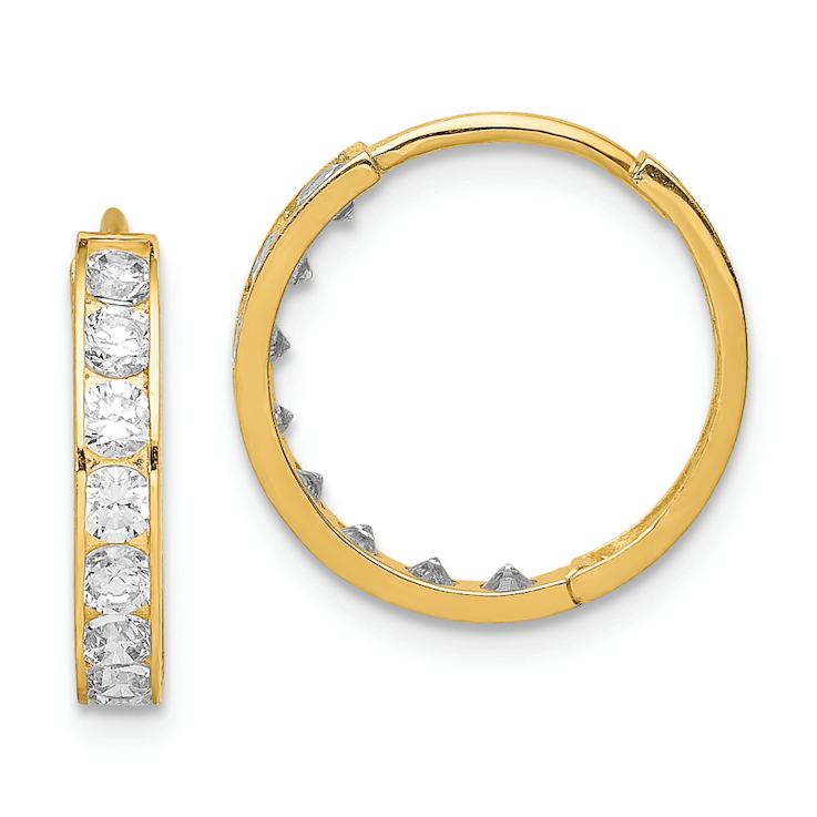 14k Yellow Gold Cubic Zirconia 9/16" Hinged Hoop Earrings