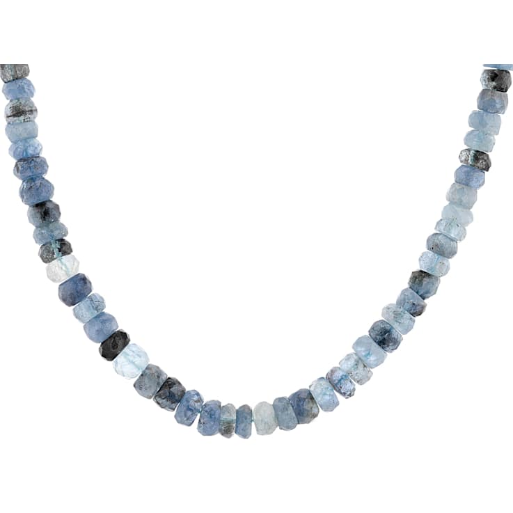 Moss Aquamarine Rondelle Beaded Necklace In Sterling Silver