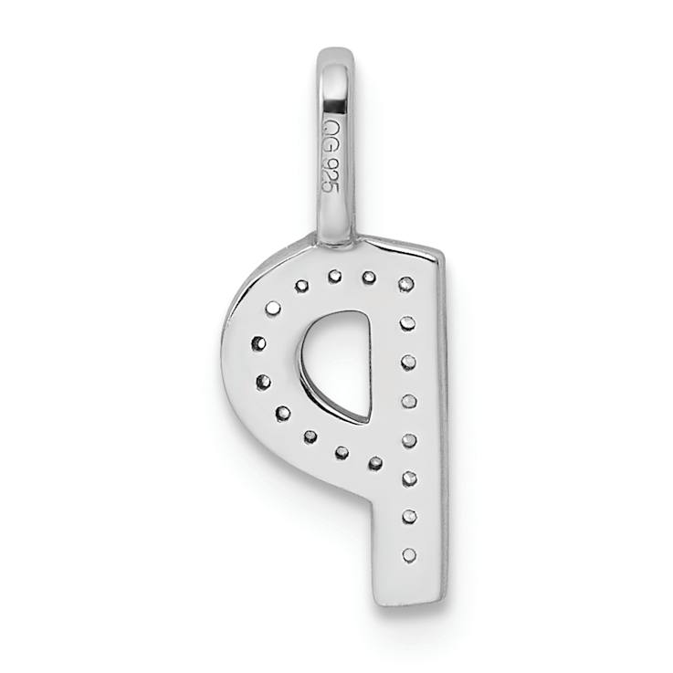 14K White Gold Diamond Letter P Initial Pendant