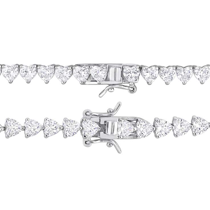 Created White Sapphire Sterling Silver Tennis Necklace and Bracelet 41.20ctw