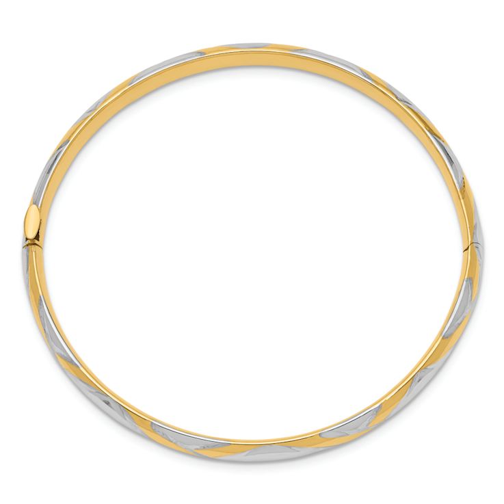14K Two-tone Gold 4.75mm Criss-Cross Children's Hinged Bangle