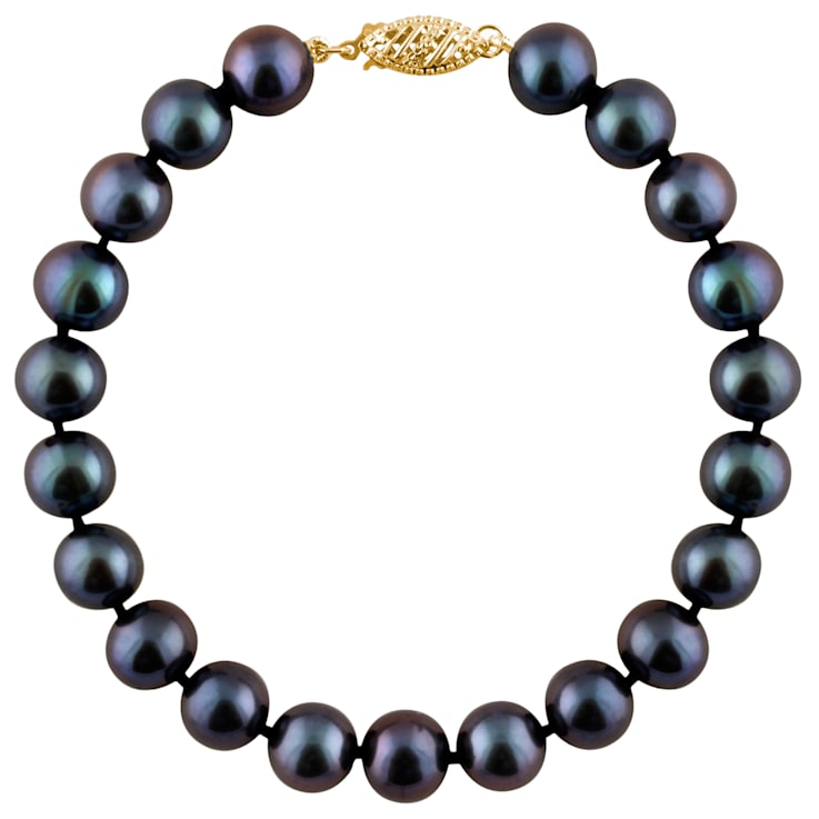 14k Yellow Gold 5-6mm Black Freshwater Pearl Bracelet