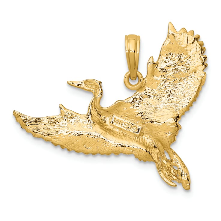 14k Yellow Gold Textured Flying Heron Bird Charm