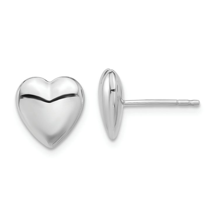 Rhodium Over 14k White Gold Polished Puffed Heart Stud Earrings