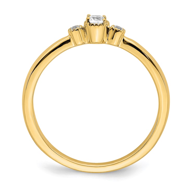 14K Yellow Gold Petite Beaded Edge Round Diamond Ring 0.1ctw