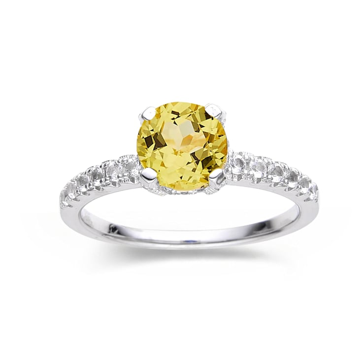 Yellow Lab Created Sapphire with White Topaz Accents Rhodium Over
Sterling Silver Solitaire Ring