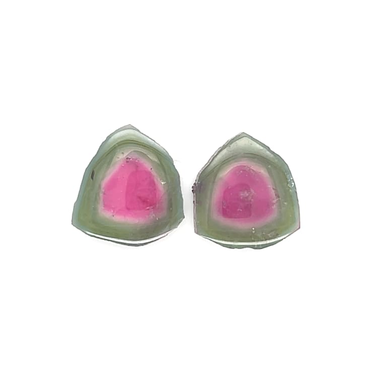 Watermelon Tourmaline 15mm Free-Form Slice Matched Pair 16.78ctw