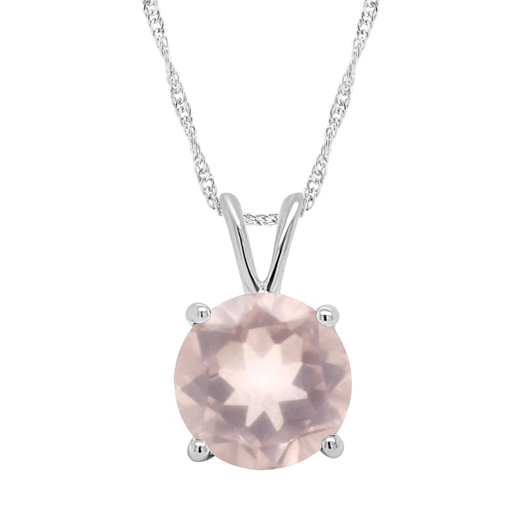 8mm Round Rose Quartz Rhodium Over Sterling Silver Pendant With Chain