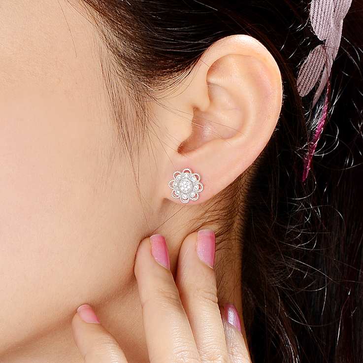 Lace CZ Stud Earrings In Sterling Silver