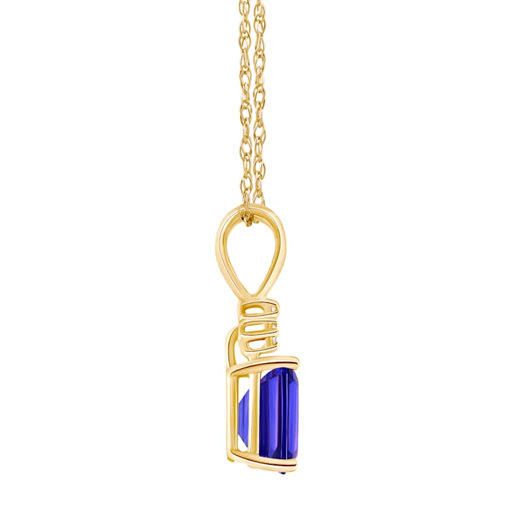 7x5mm Emerald Cut Tanzanite with Diamond Accents 14k Yellow Gold Pendant
With Chain
