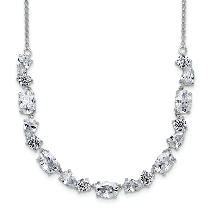Rhodium Over Sterling Silver Polished Fancy Cubic Zirconia Necklace