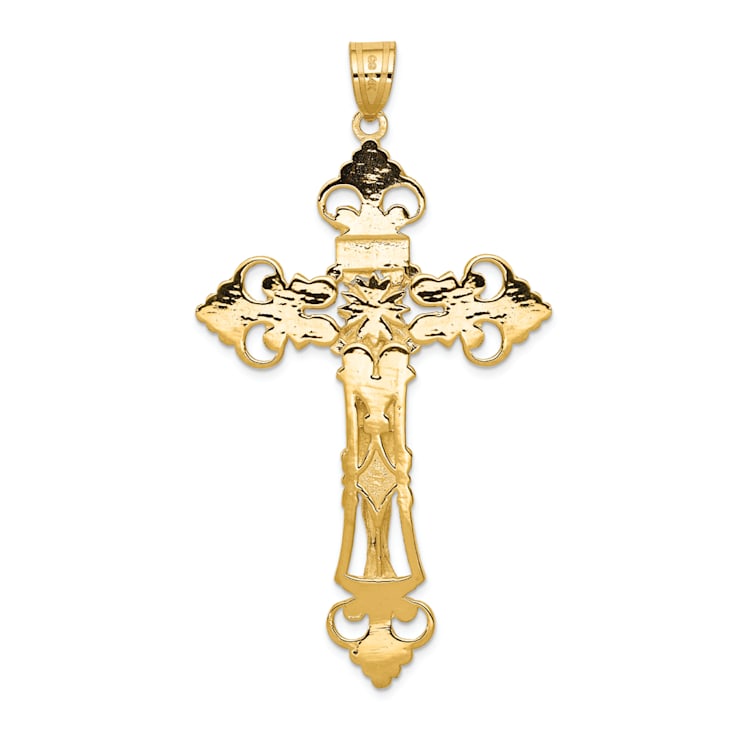 14K Yellow Gold INRI Fleur De Lis Crucifix Pendant