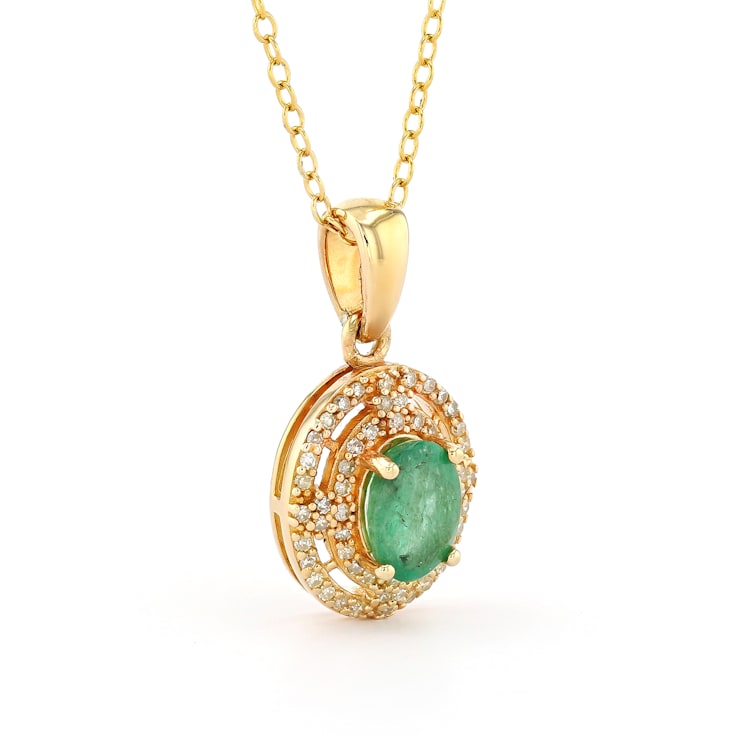 Emerald and Diamond 18K Yellow Gold over Sterling Silver Pendant 0.75ctw