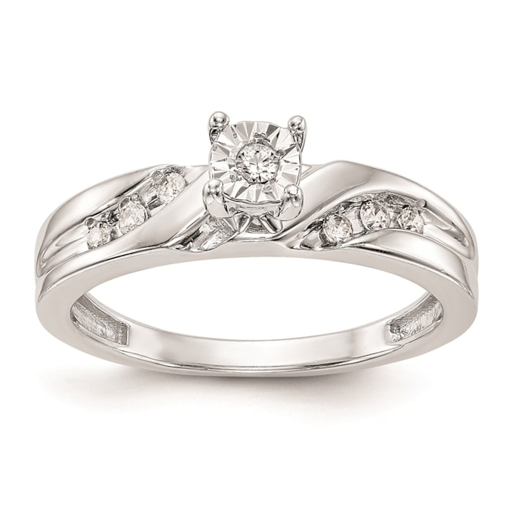 Rhodium Over 14K White Gold Diamond Trio Engagement Ring 0.13ctw