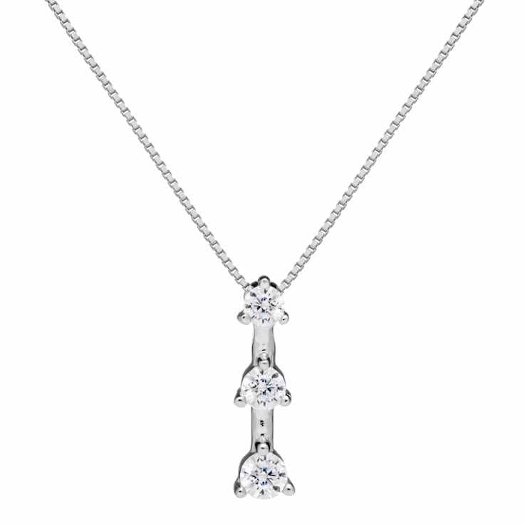 White Cubic Zirconia 14k White Gold Pendant With Chain 0.20ctw