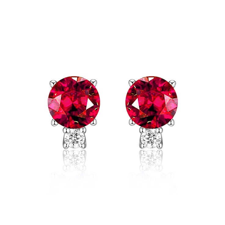 Red Lab Created Ruby Rhodium Over Sterling Silver Earrings