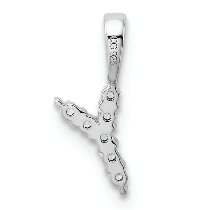 Rhodium Over 14K White Gold Lab Grown Diamond Letter Y Initial Pendant
