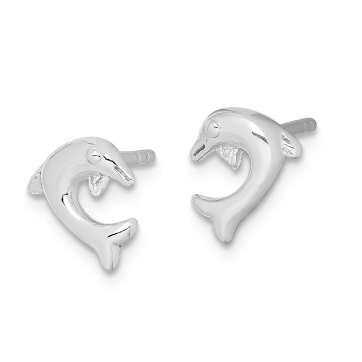 Rhodium Over Sterling Silver Polished Dolphin Post Earrings