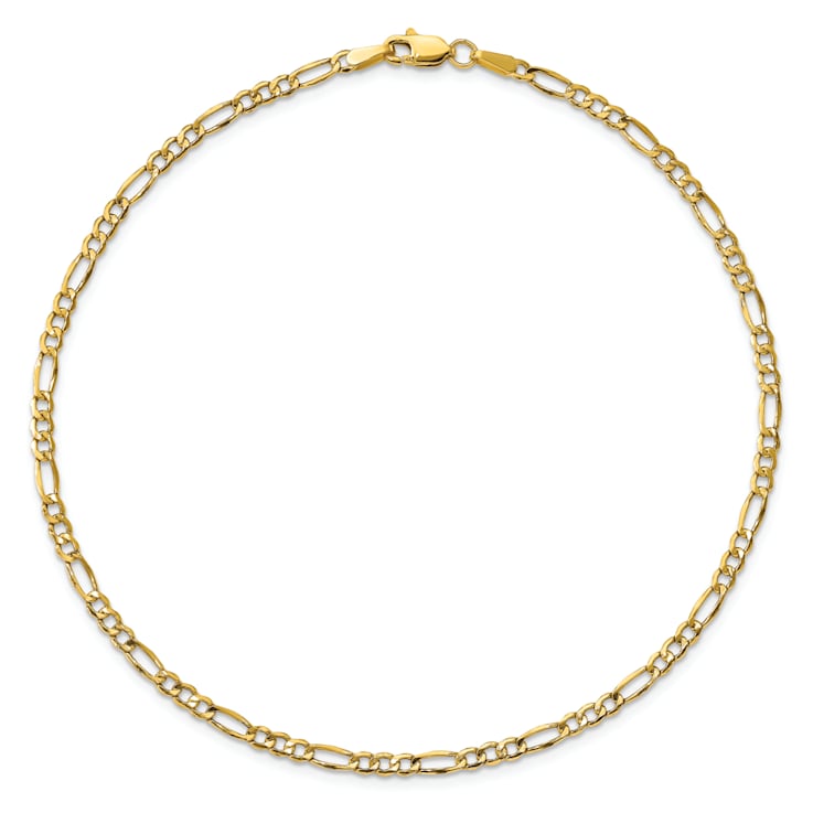 14k Yellow Gold 2.5mm Figaro Link Bracelet, 7 Inches