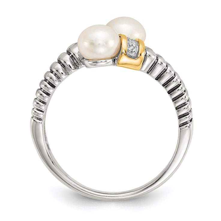Sterling Silver Antiqued with 14K Accent Freshwater Cultured Pearl and
Diamond By-Pass Ring