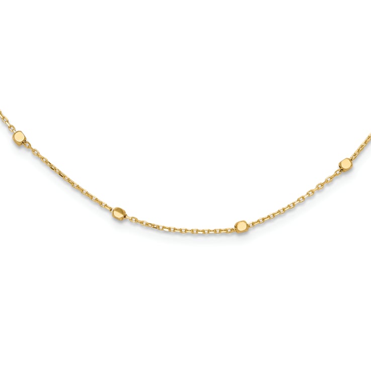 14K Yellow Gold Polished Cube Stations with 2-inch Ext. Necklace