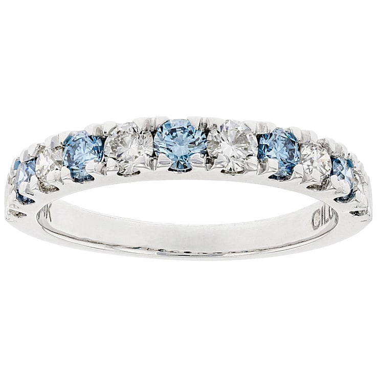 Blue And White Lab-Grown Diamond Band Ring In 14K White Gold 1.00ctw