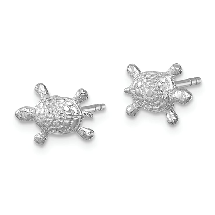 Rhodium Over Sterling Silver Polished Turtle Post Earrings