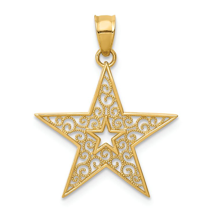 14k Yellow Gold Filigree Textured Star Pendant