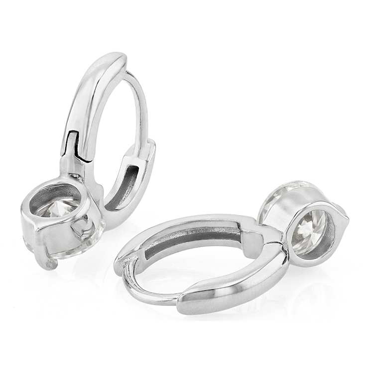 Moissanite Solitaire Stud Huggie Hoop Earrings In Platinum-Enhanced
Sterling Silver