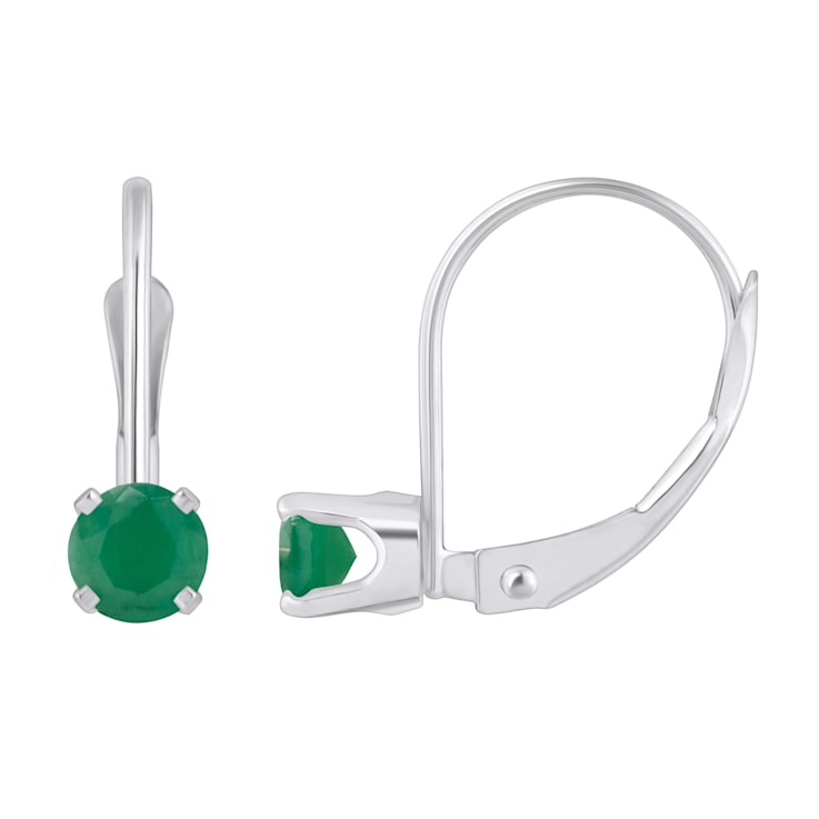 4mm Round Emerald Rhodium Over 14k White Gold Drop Earrings