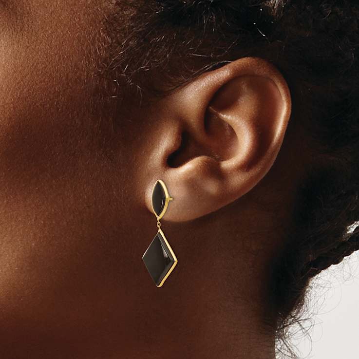 14k Yellow Gold Onyx Dangle Earrings