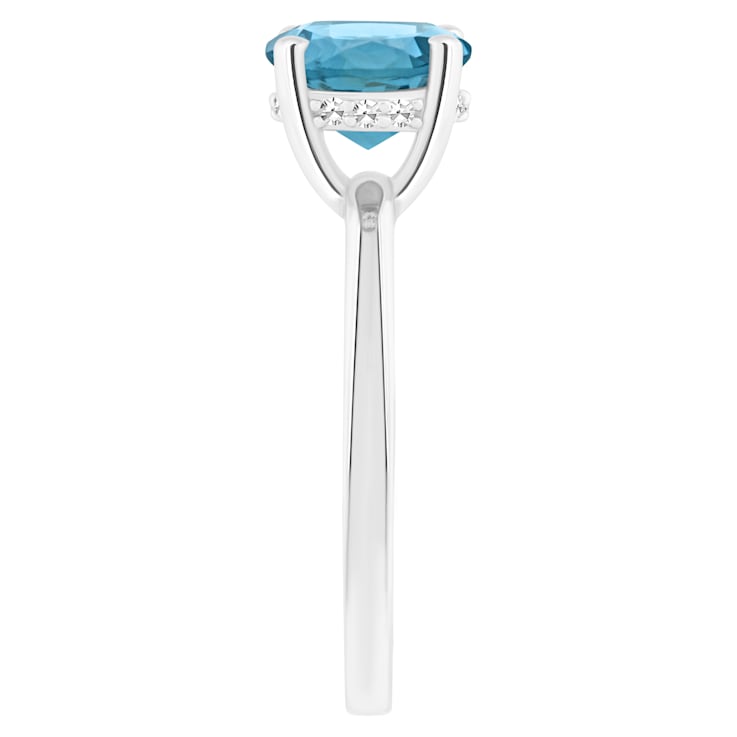 8mm Round London Blue Topaz With Diamond Accents Rhodium Over Sterling
Silver Hidden Halo Ring