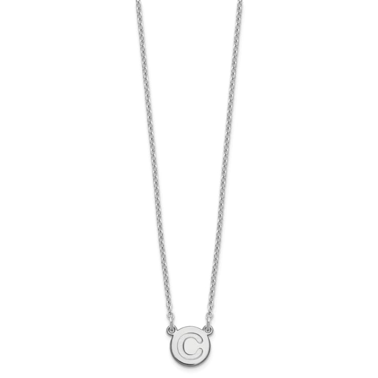 Rhodium Over Sterling Silver Tiny Circle Block Letter C Initial Necklace