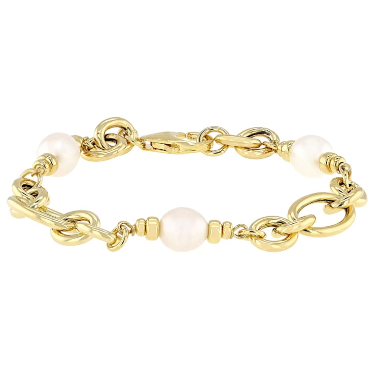 Cultured Freshwater Pearl Station Bracelet In 18K Gold Over Bronze 8mm
Lobster Clasp