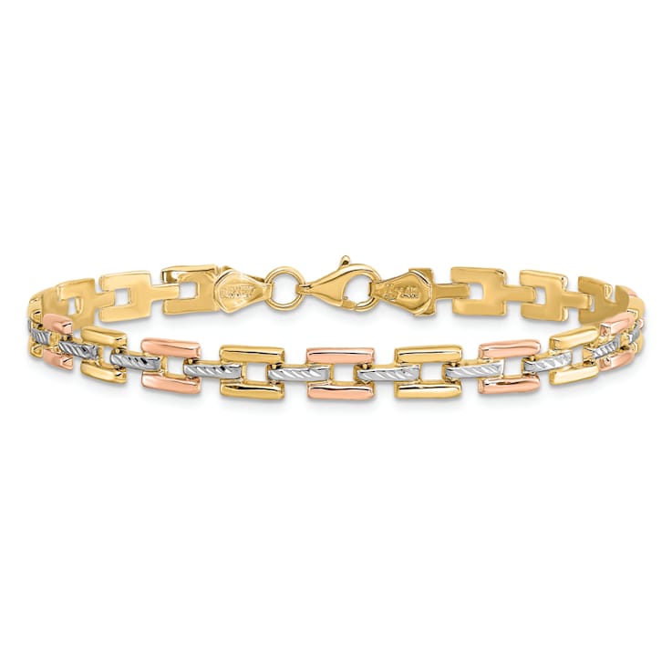 14K Two-tone Gold Diamond-Cut 5mm Fancy Link Bracelet