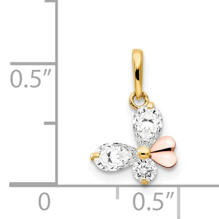 14K Two-tone Cubic Zirconia Children's Butterfly Pendant