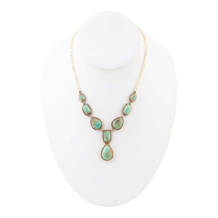Barse Turquoise Roped Statement Y-Necklace In Bronze