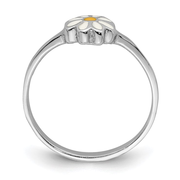 Rhodium Over Sterling Silver White and Yellow Enameled Daisy Children's Ring