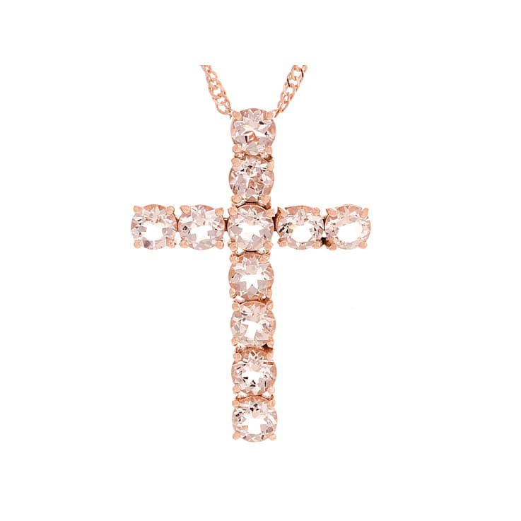 Morganite Cross Pendant Necklace In 18K Rose Gold Over Sterling Silver 2.06ctw