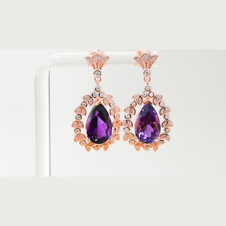 Amethyst and CZ 6.95 Ctw Pear 18K Rose Gold Over Sterling Silver Center
Design Earrings Jewelry