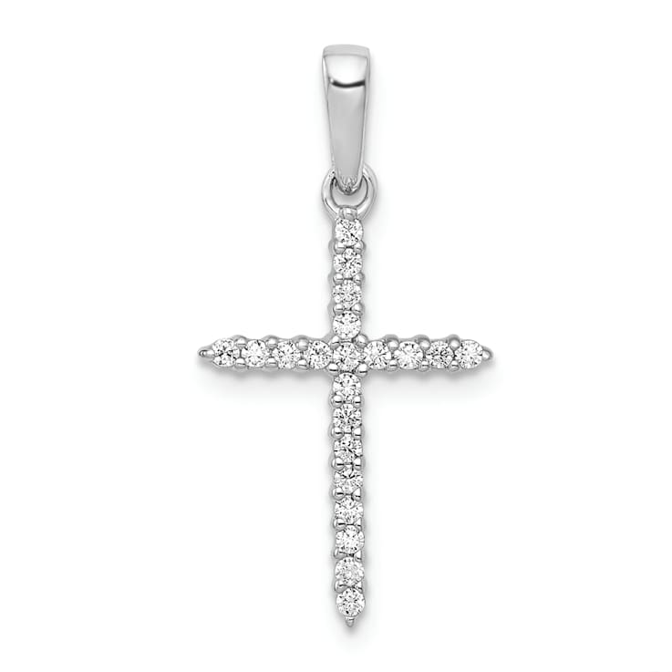 Rhodium Over 10k White Gold 0.168 ctw Diamond Cross Pendant