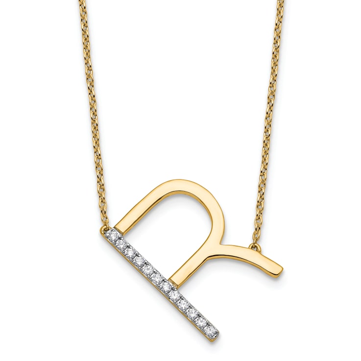 14k Yellow Gold and Rhodium Over 14k Yellow Gold Sideways Diamond
Initial R Pendant 18 Inch Necklace